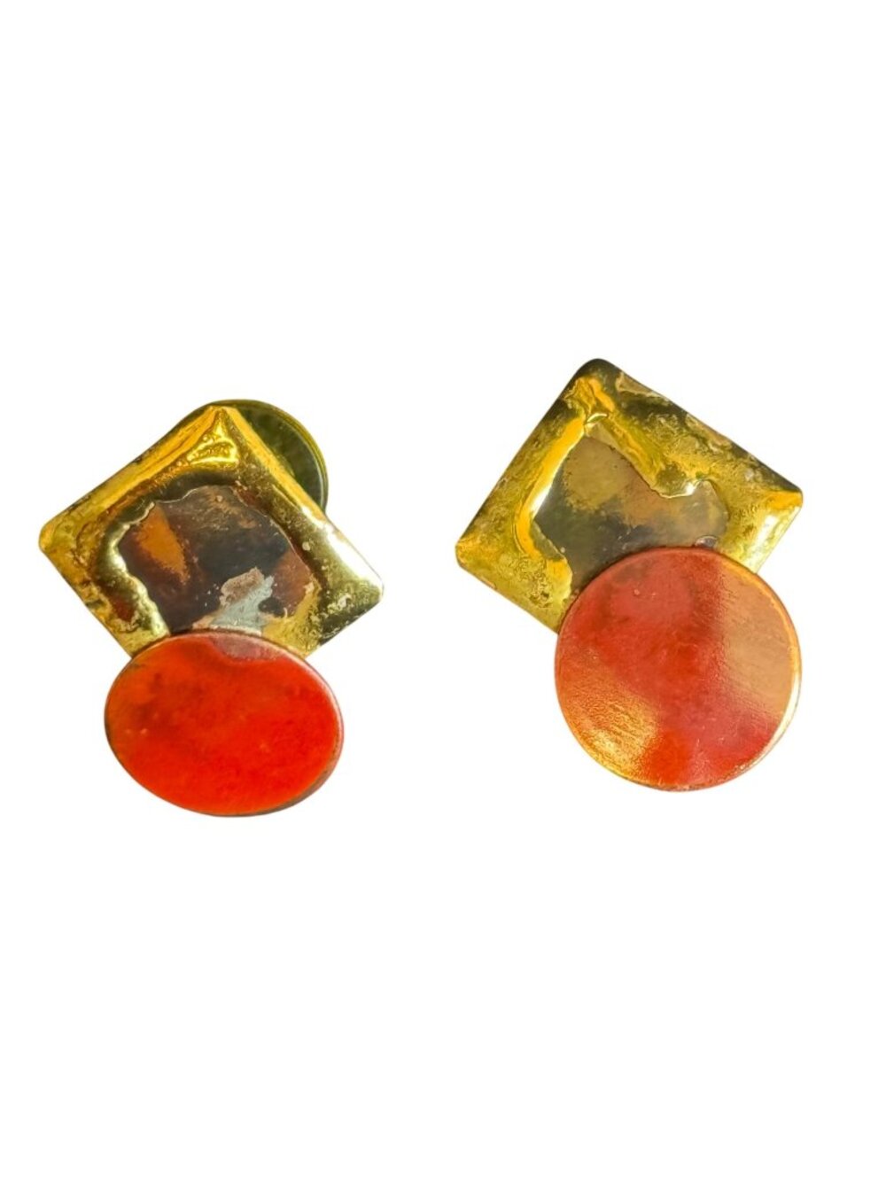 African Express Handmade Enamel & Brass Earrings With Abstract  Design